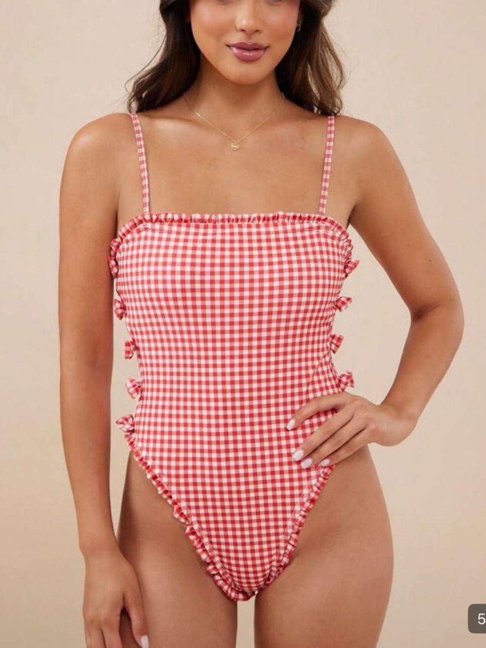 NWOT SHEIN Red Gingham Ruffle One-Piece Swimsuit